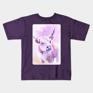 Highland Watercolor Portrait 3 Kids T-Shirt